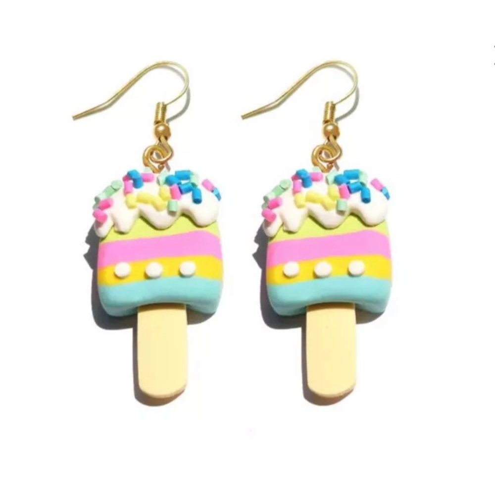 Popsicle Rainbow Ice Cream Clay Fun Funny Colorful Dangle Drop Earrings NEW